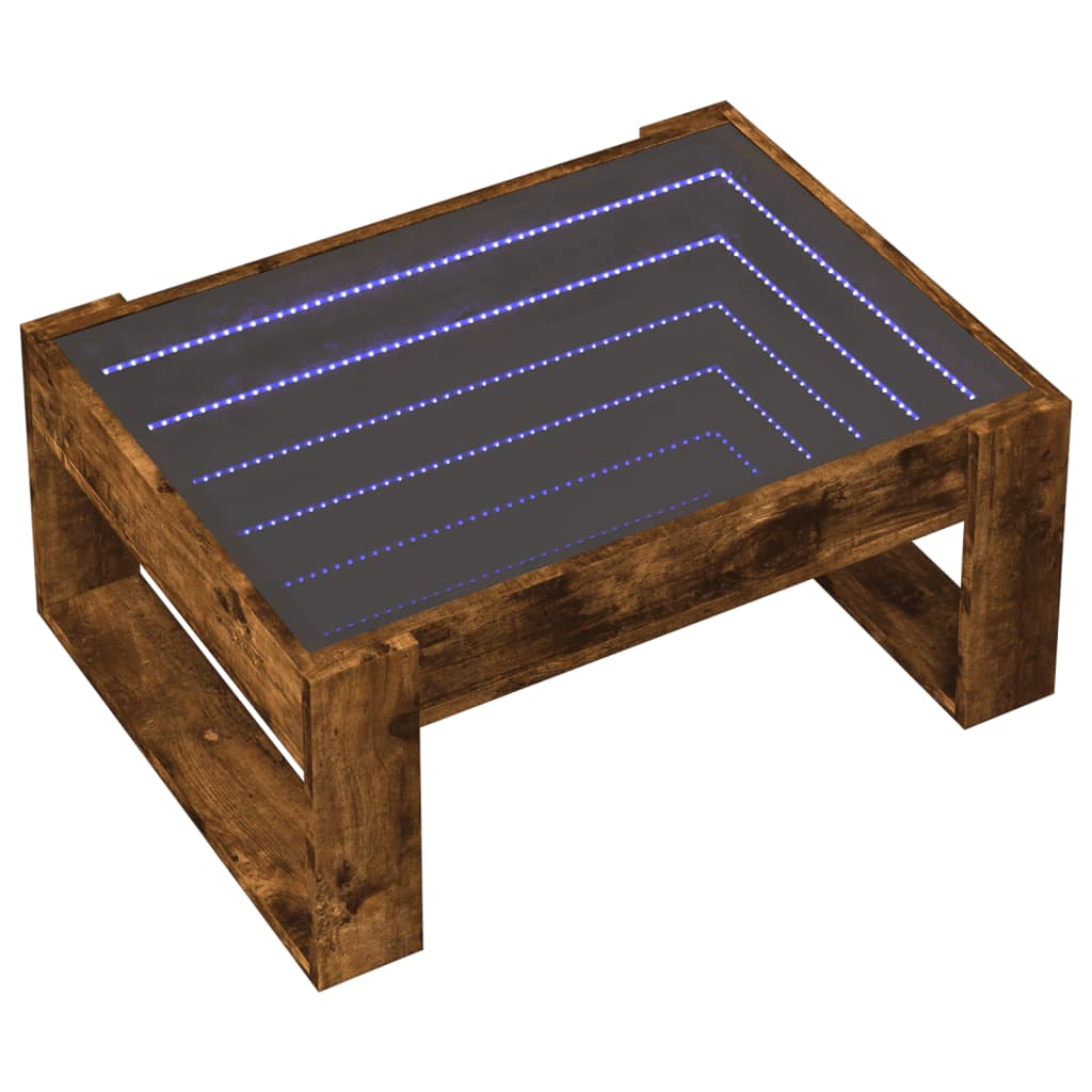 Mesa de centro luzes LED infinity 70x53x30 cm carvalho fumado