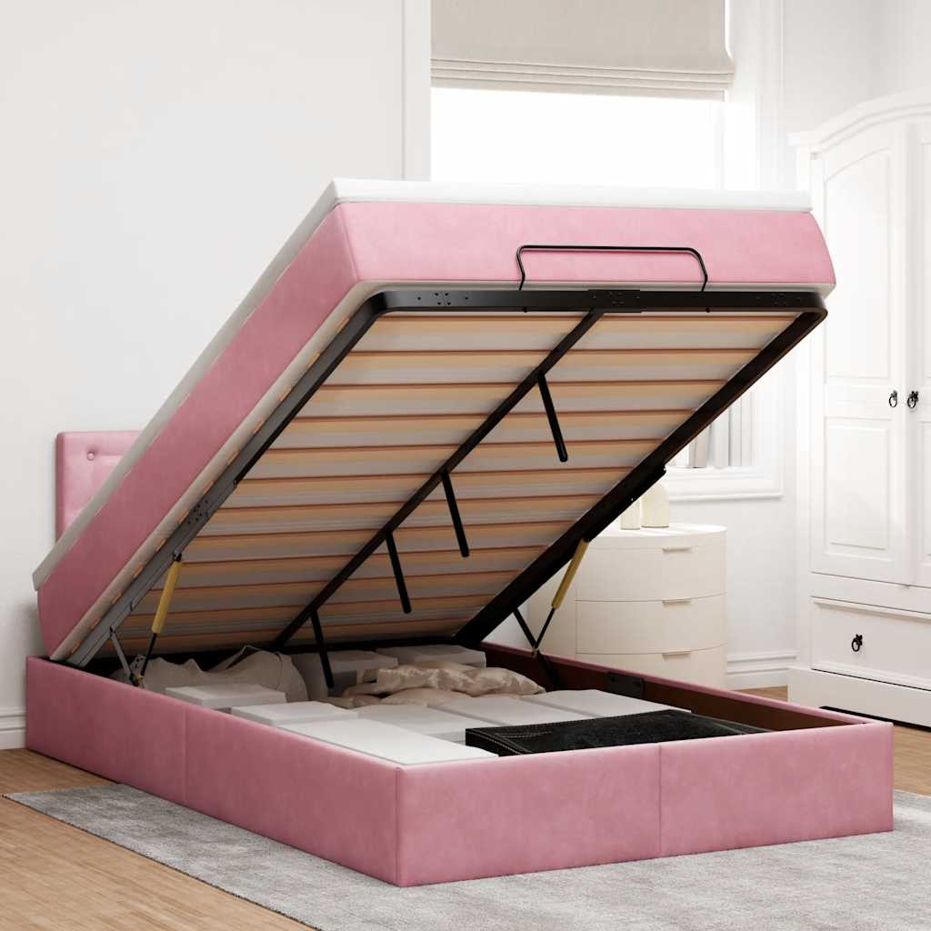 Cama otomana com colchão 120x190 cm veludo rosa
