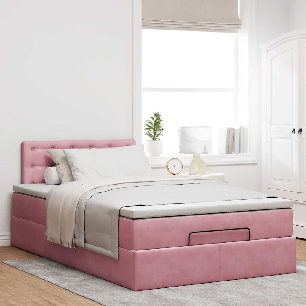 Cama otomana com colchão 120x190 cm veludo rosa