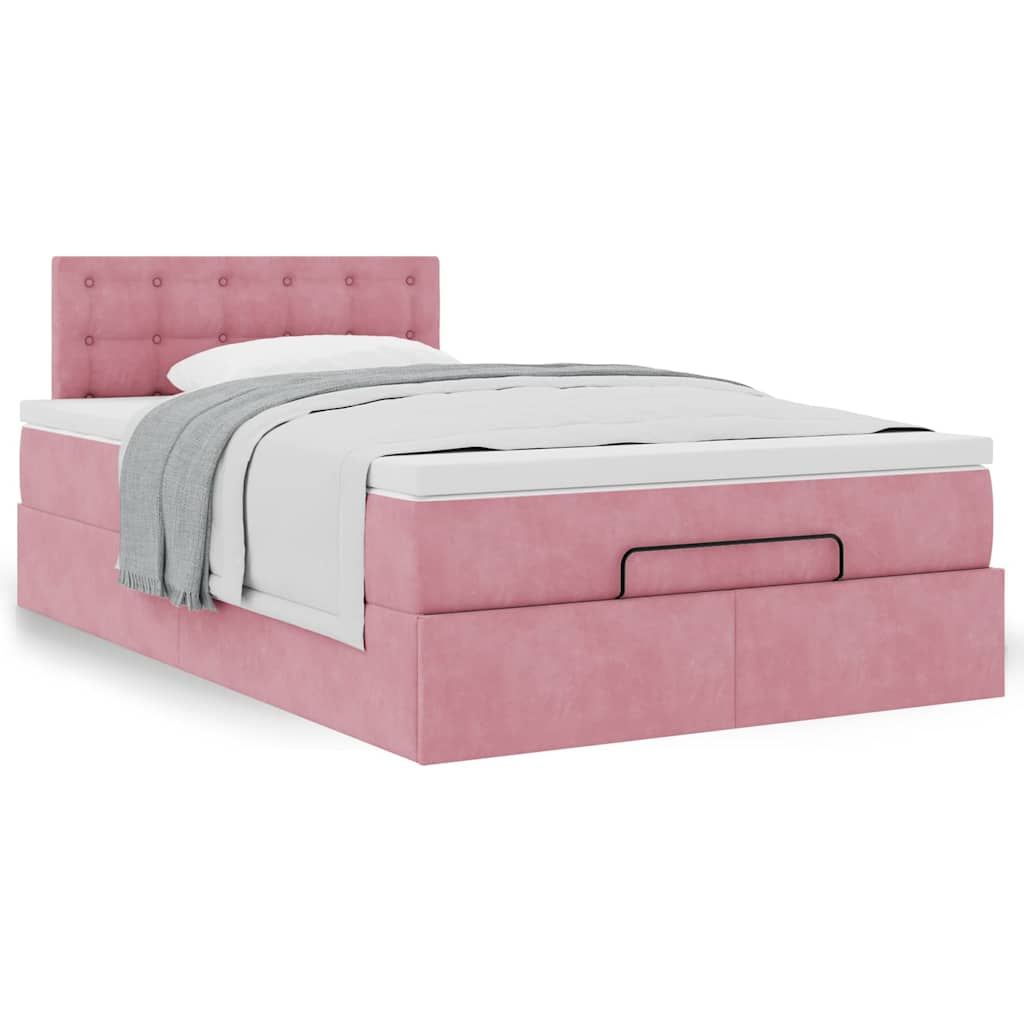 Cama otomana com colchão 120x190 cm veludo rosa