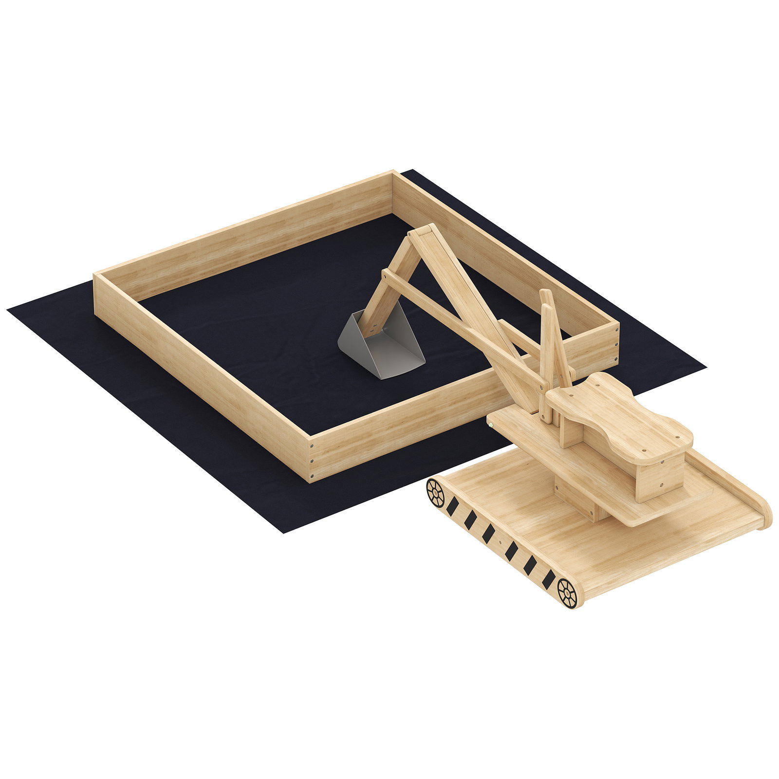 Caixa de areia infantil de madeira com escavadora assento giratório 360° e forro 184x90x56 cm madeira