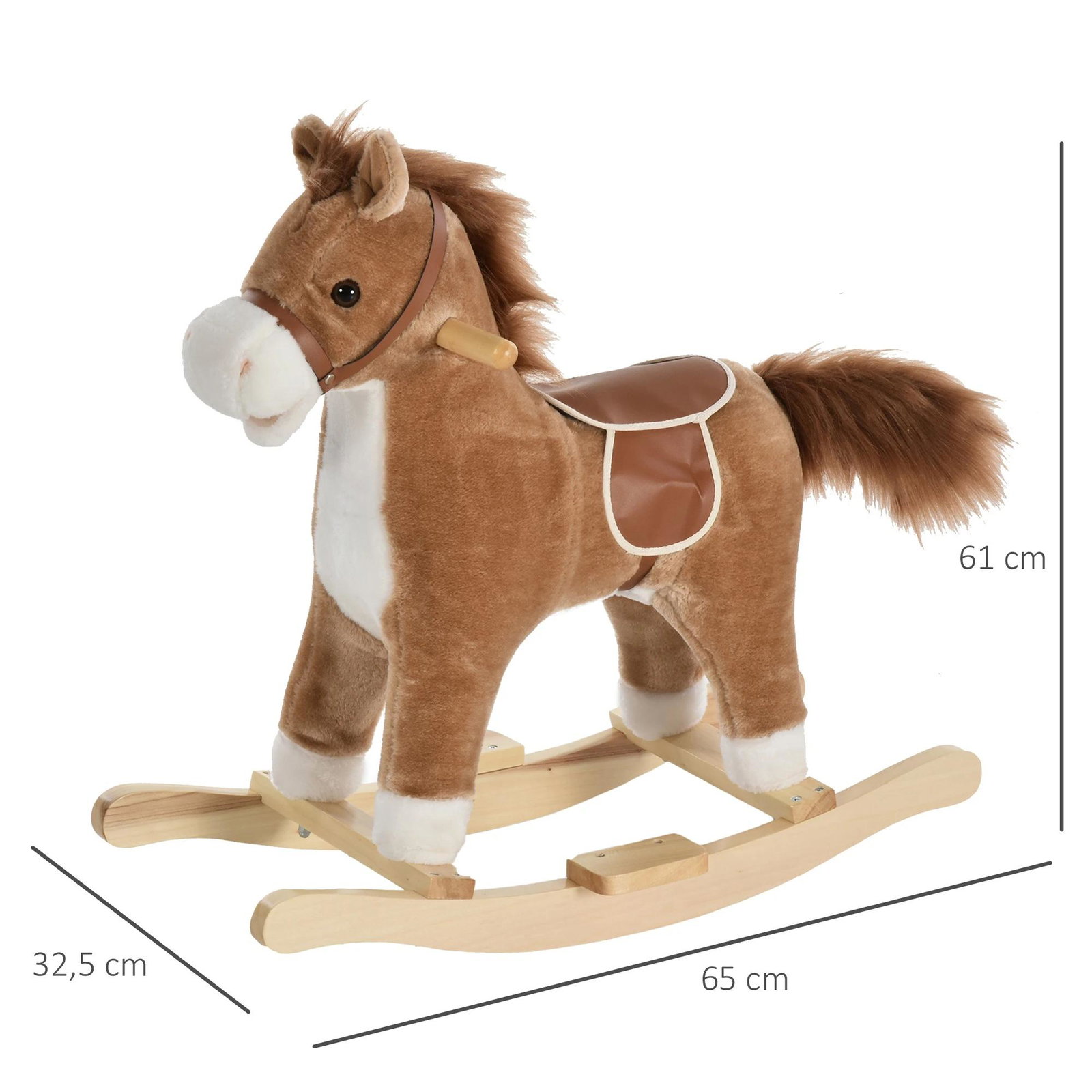 Cavalo baloiço para crianças cavalo baloiço de pelúcia suave com música relinchos sons de galope boca e cauda móveis 65x32,5x61 cm marrom