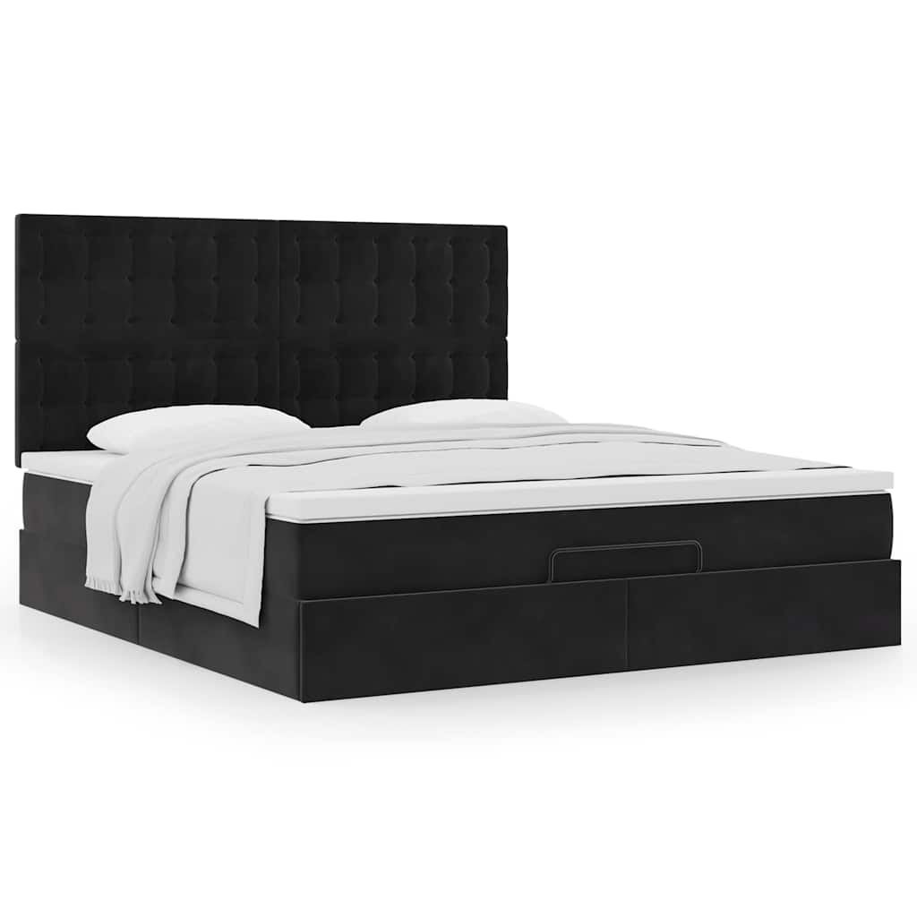 Estrutura de cama otomana com colchões 160x200 cm veludo preto