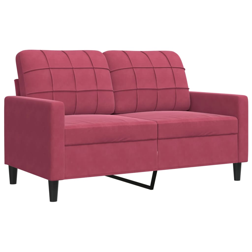 3 Pcs conjunto de sofás com almofadões veludo vermelho tinto