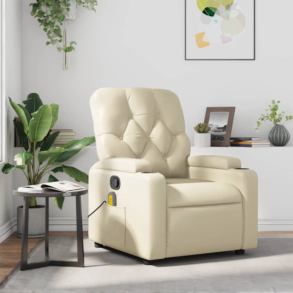 Poltrona de massagens reclinável couro artificial cor creme