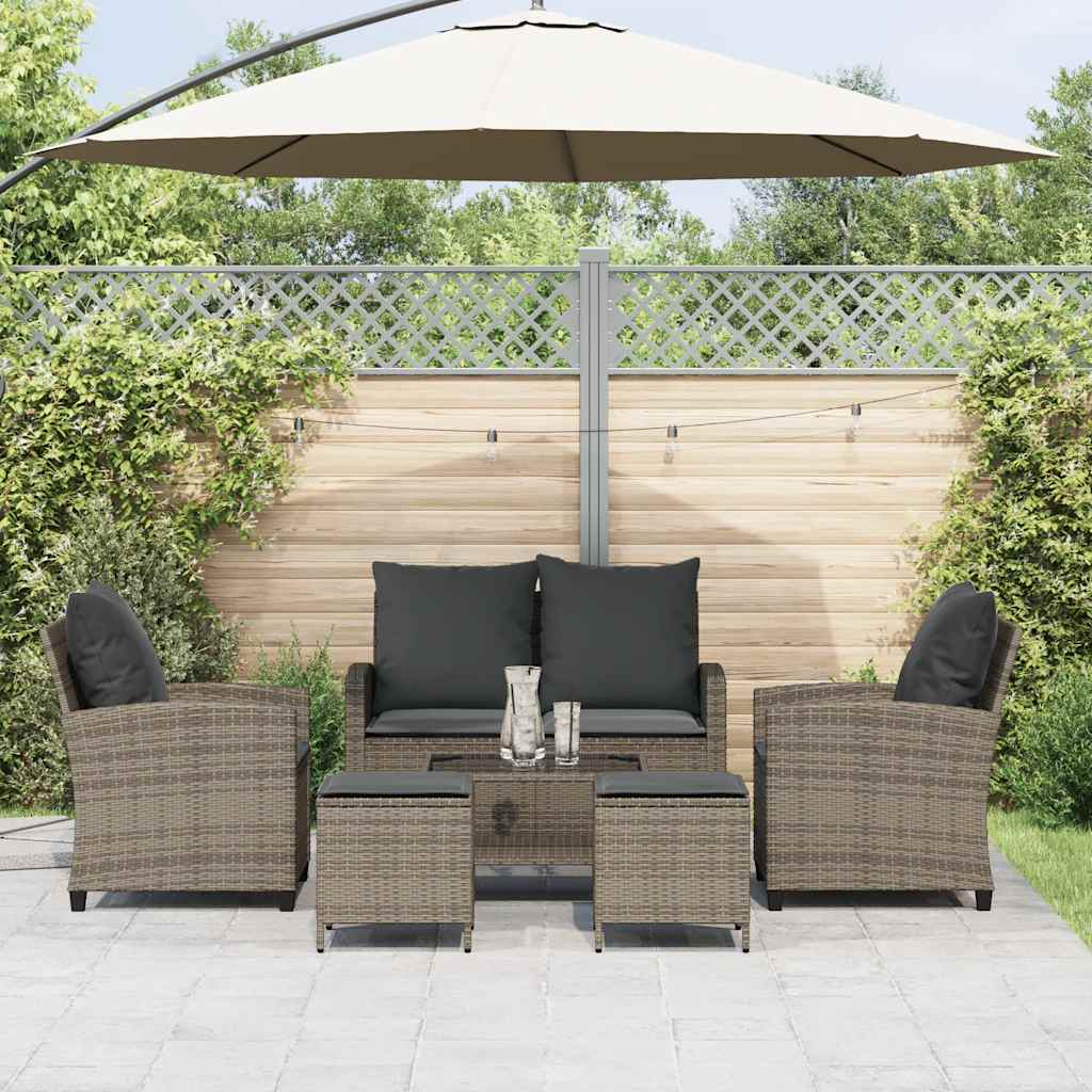 6 Pcs conjunto sofás de jardim com almofadões vime cinzento
