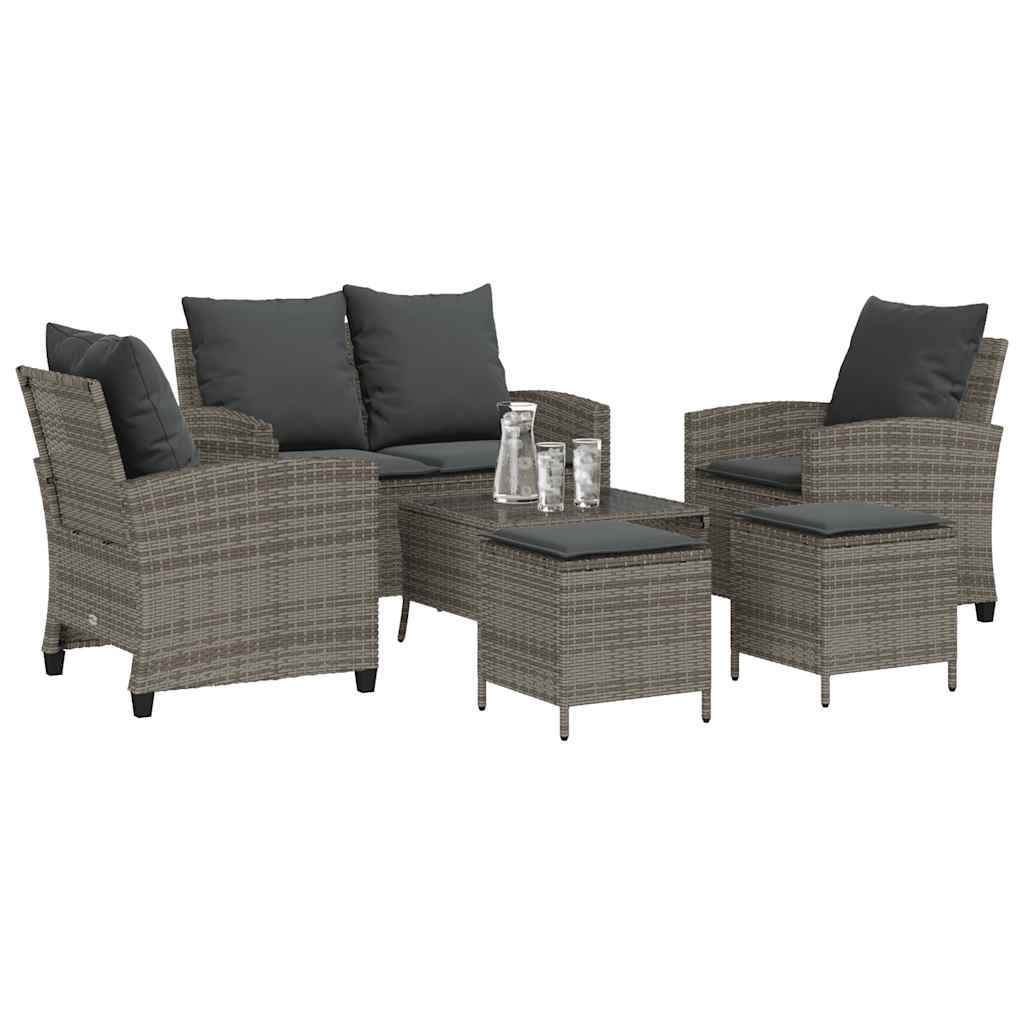 6 Pcs conjunto sofás de jardim com almofadões vime cinzento