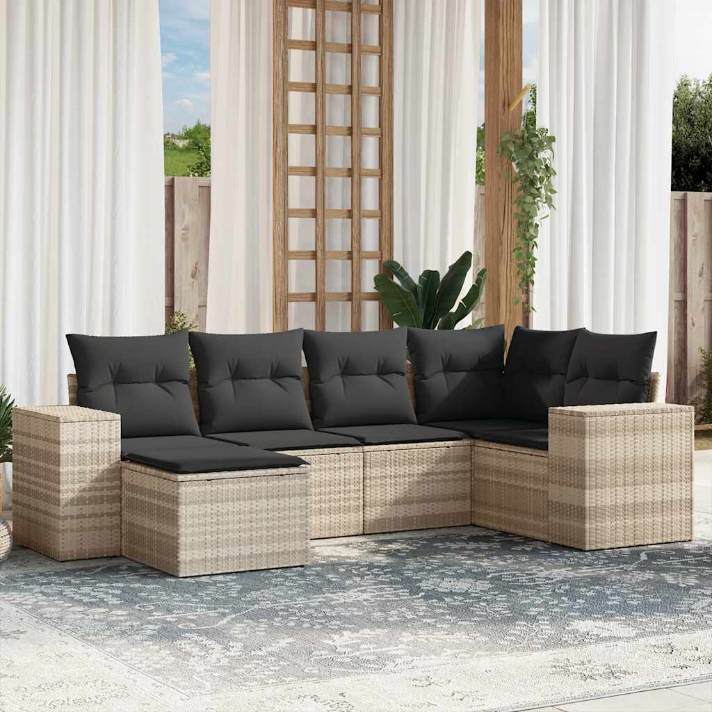 6 Pcs conj. sofás jardim com almofadões vime PE cinzento-claro