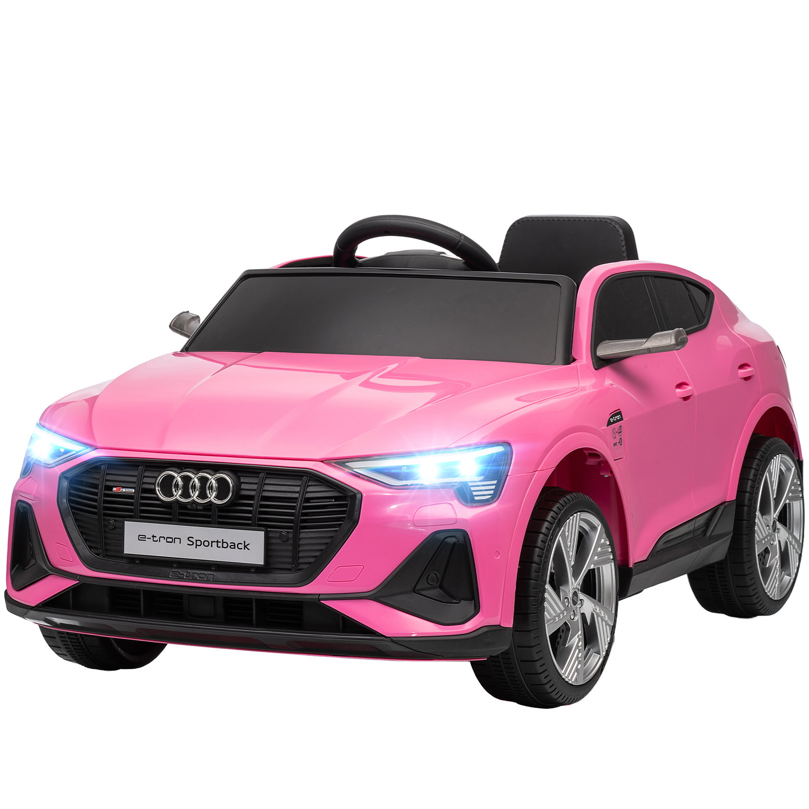 Carro elétrico audi e-tron 12v com faróis buzina música mp3 tf USB e abertura da porta 3-8km/h 108x60x47 cm rosa