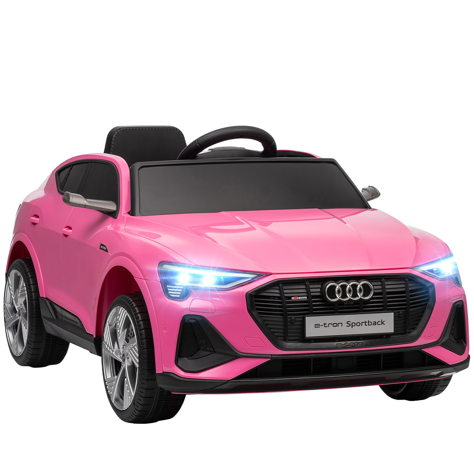 Carro elétrico audi e-tron 12v com faróis buzina música mp3 tf USB e abertura da porta 3-8km/h 108x60x47 cm rosa