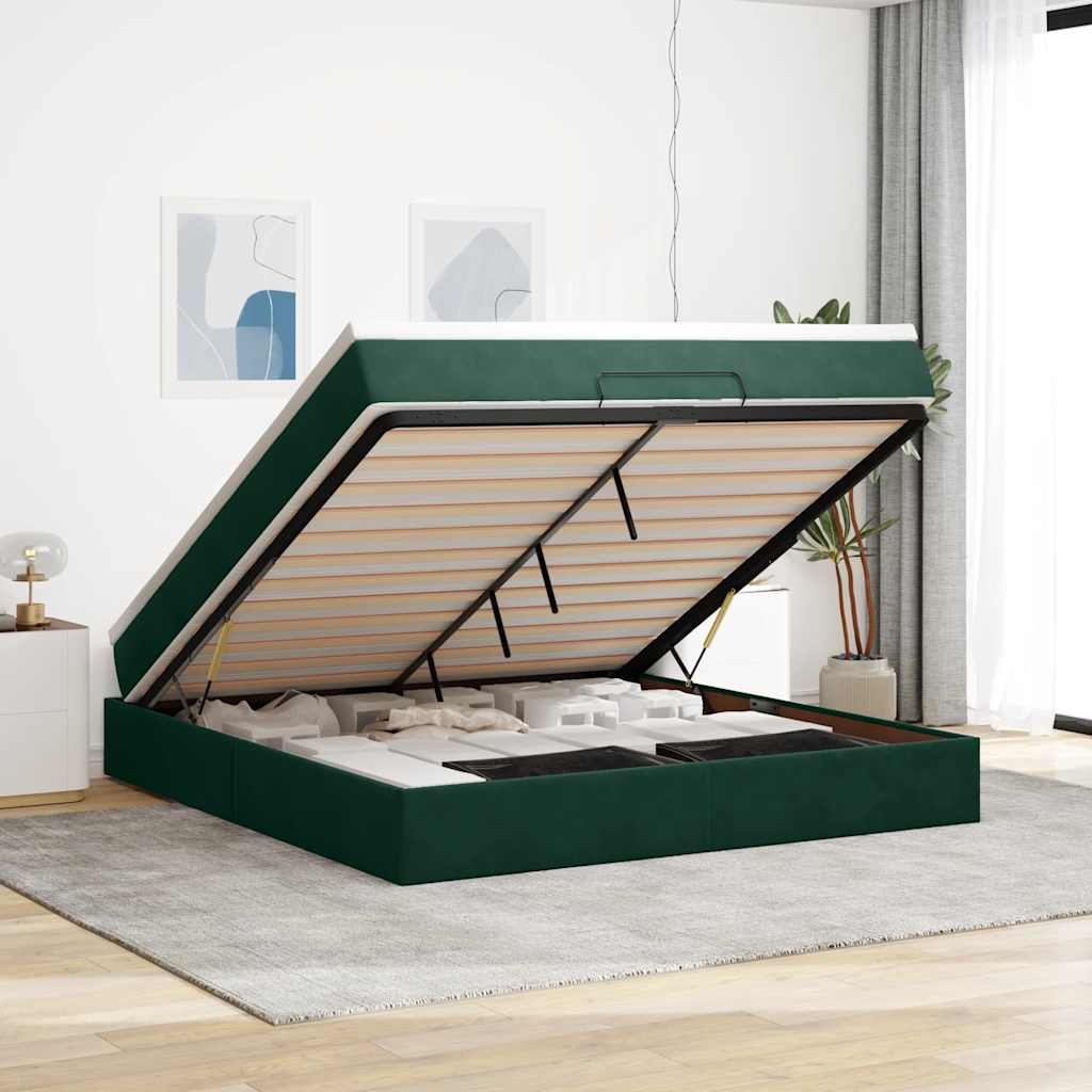 Estrutura de cama otomana com colchão 180x200 cm verde escuro