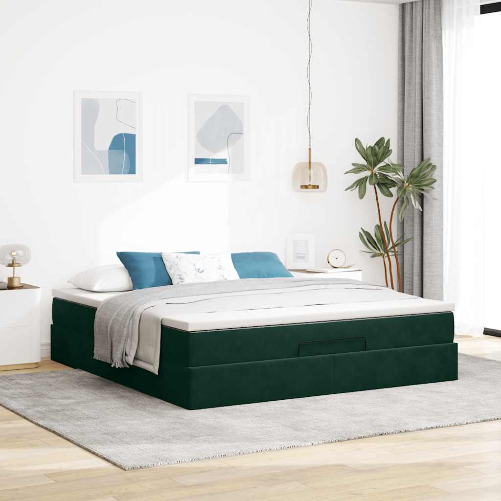 Estrutura de cama otomana com colchão 180x200 cm verde escuro