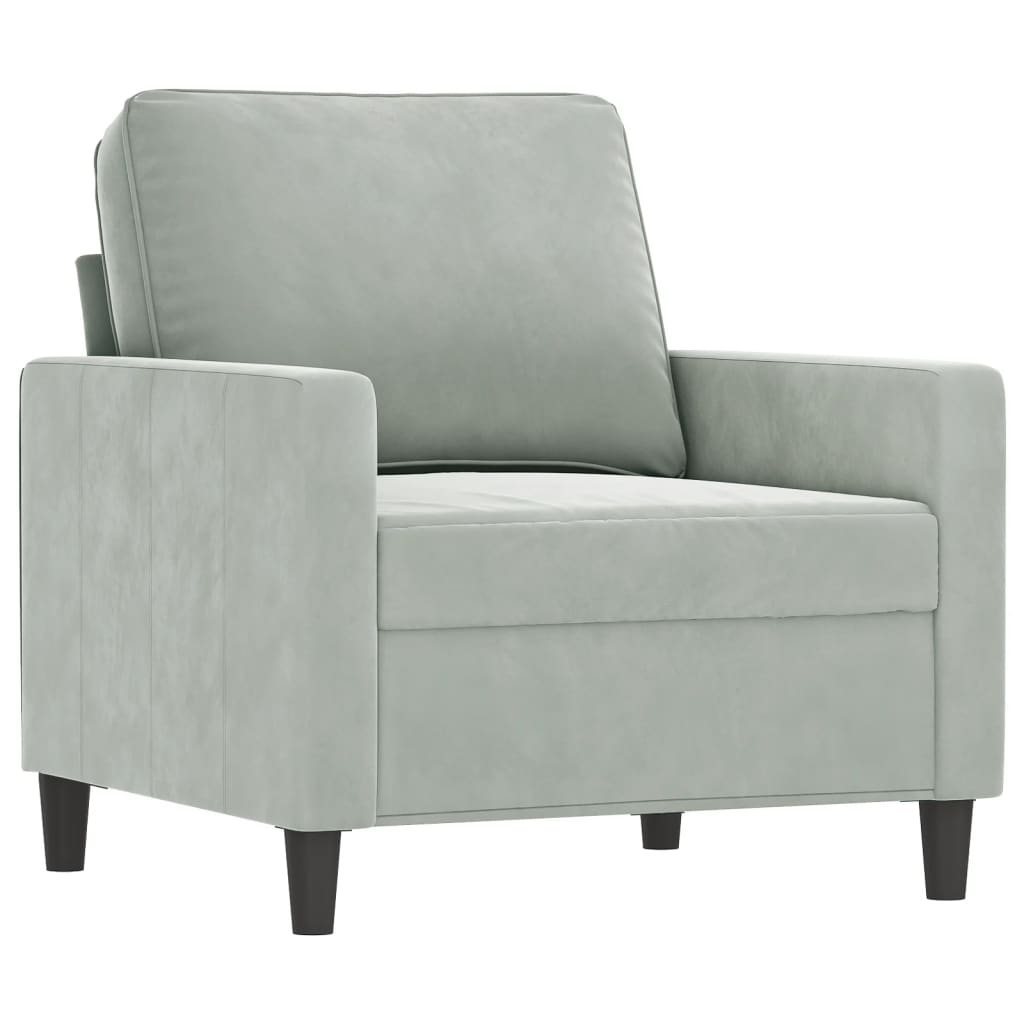 4 Pcs conjunto de sofás com almofadas veludo cinzento-claro