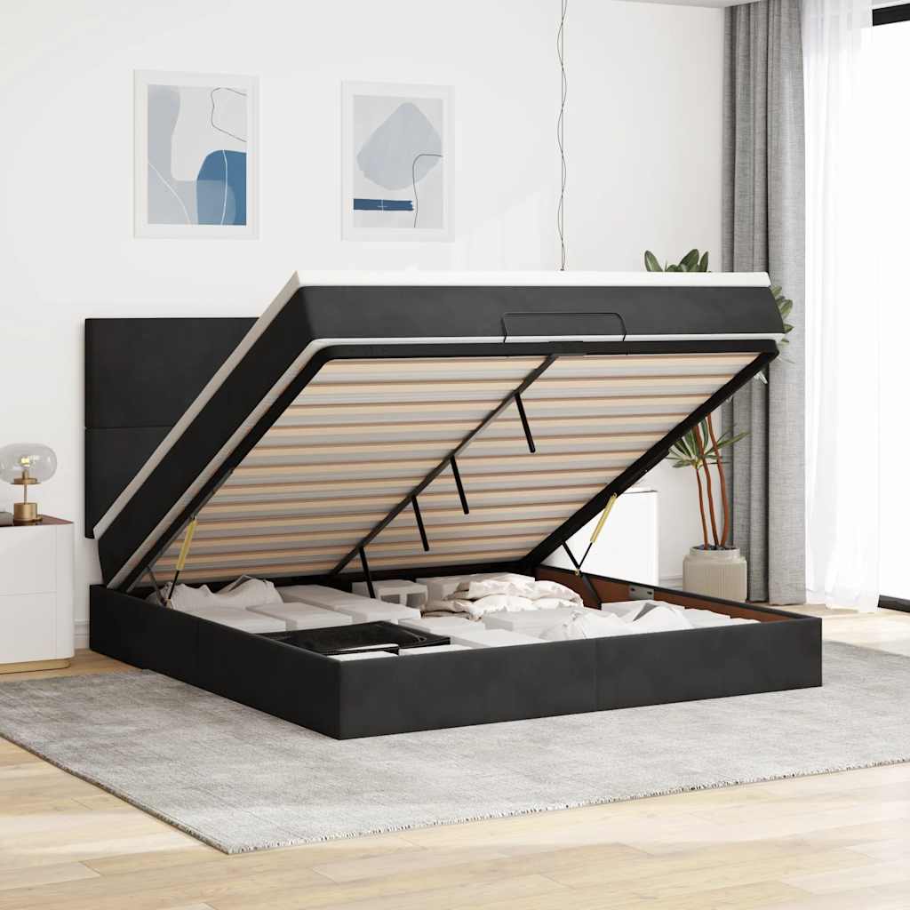 Estrutura de cama otomana com colchões 160x200 cm veludo preto