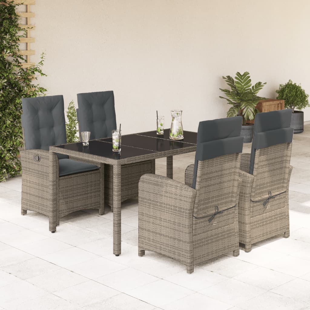 5 Pcs conjunto de jantar p/ jardim c/ almofadões vime PE cinza