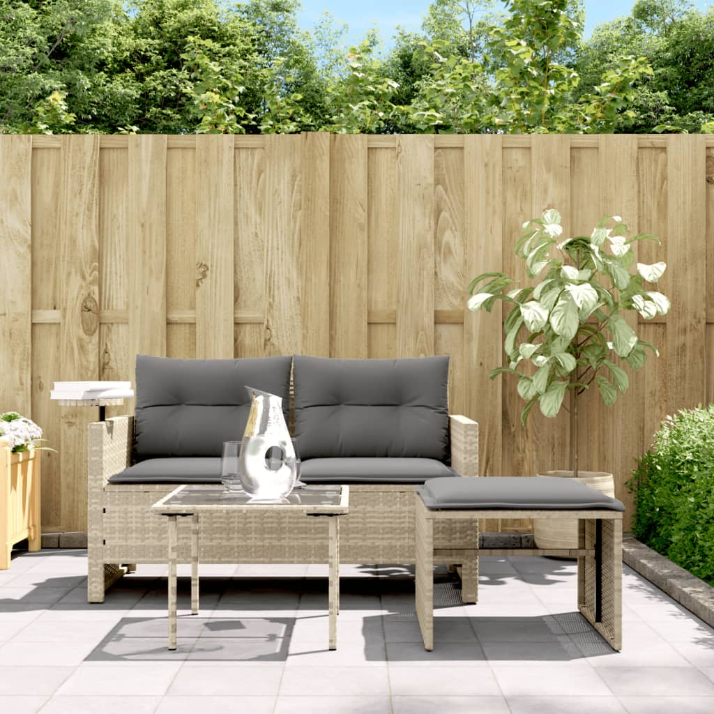 3 Pcs conj. sofás jardim c/ almofadões vime PE cinzento-claro
