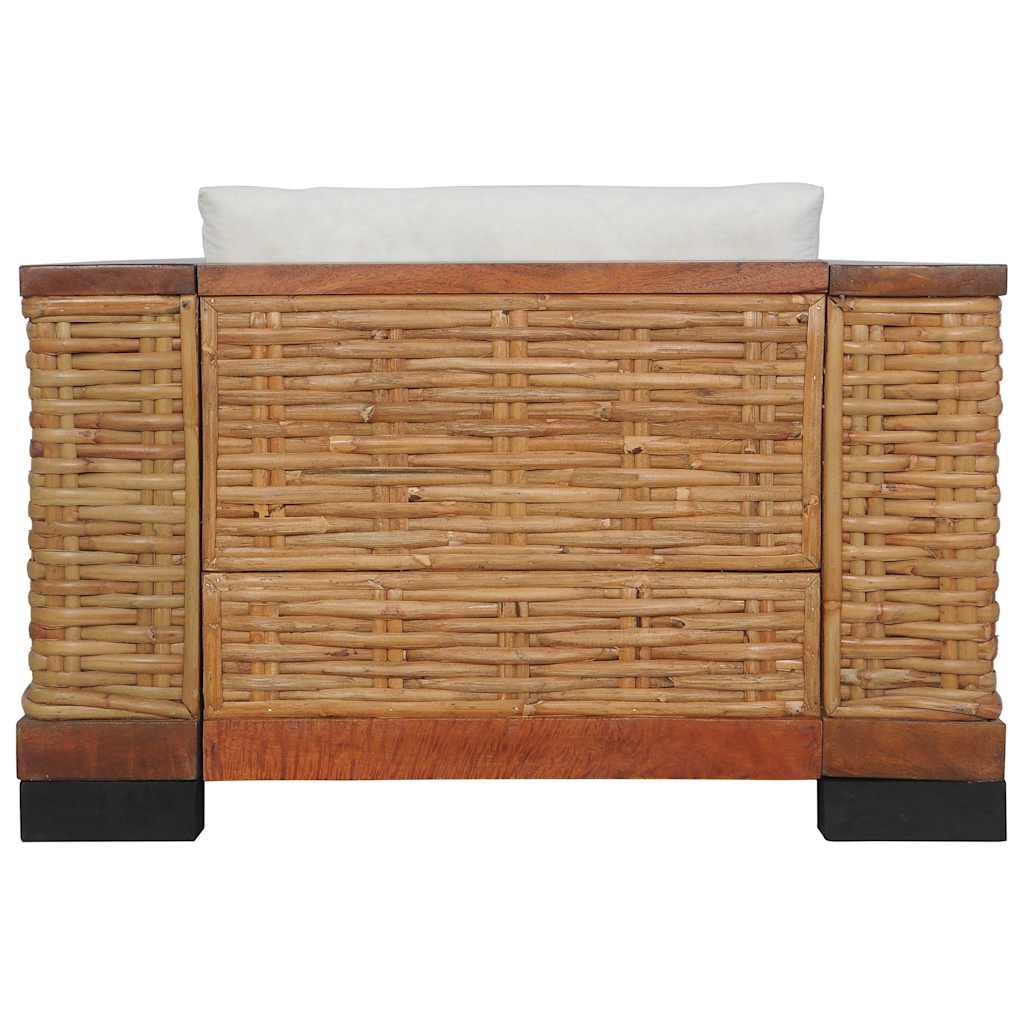 Poltrona com almofadões em vime natural castanho