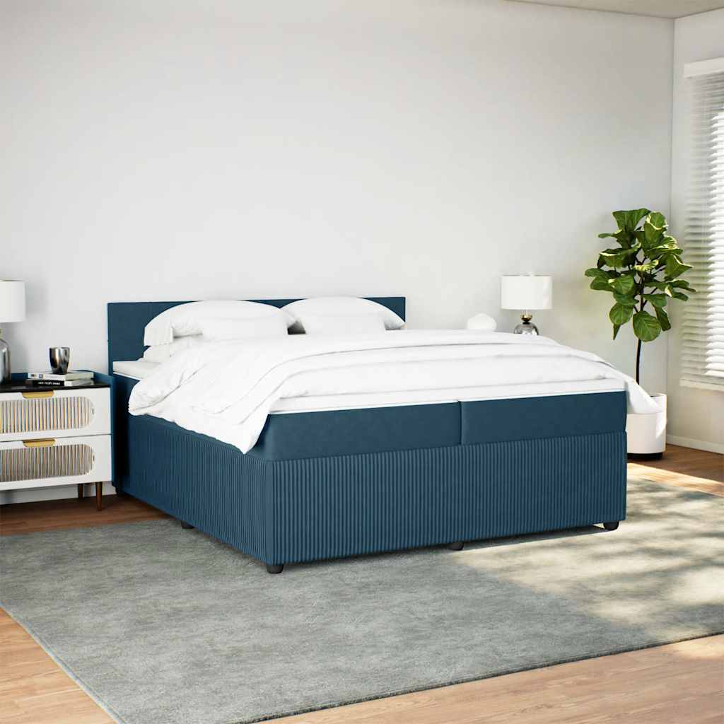 Cama com molas/colchão 200x200 cm veludo azul