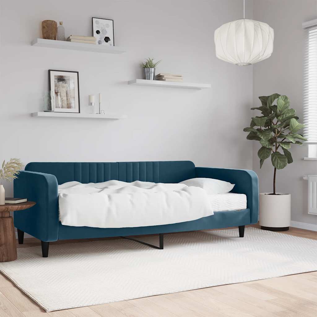 Sofá-cama com colchão 100x200 cm veludo azul