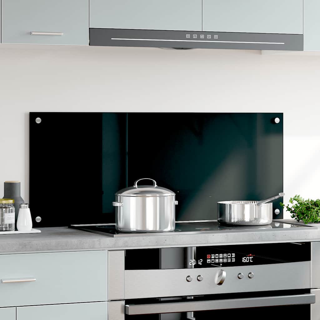 Painel anti-salpicos de cozinha 100x40 cm vidro temperado preto