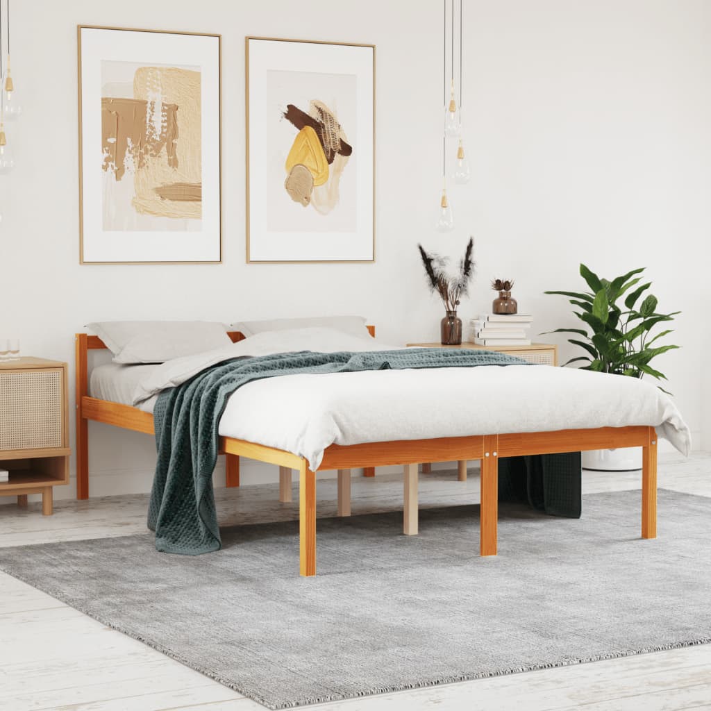 Cama para idosos 120x190 cm madeira pinho maciça castanho cera