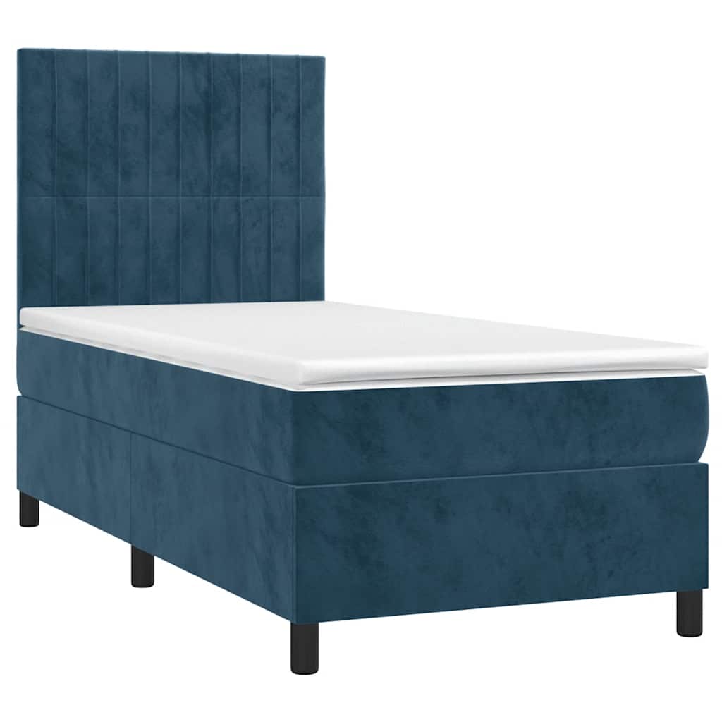 Cama box spring c/ colchão/LED 90x200 cm veludo azul-escuro