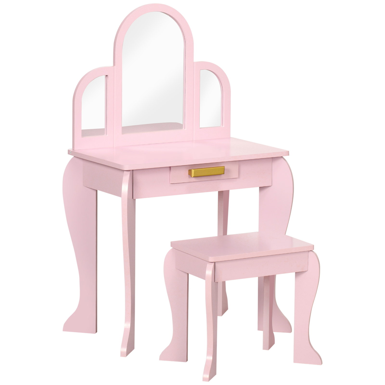 Toucador para crianças com espelho e banco toucador de maquilhagem para crianças de 3 a 6 anos 52x32x85 cm rosa