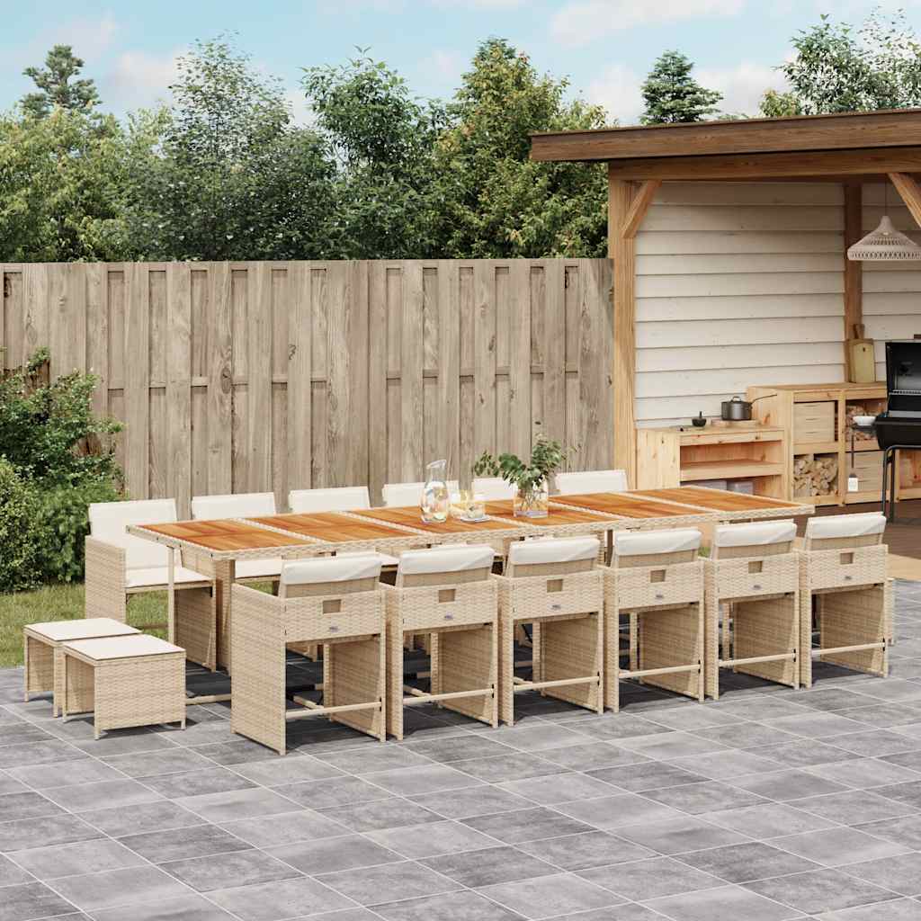 17 Pcs conjunto de jantar p/ jardim c/ almofadões vime PE bege