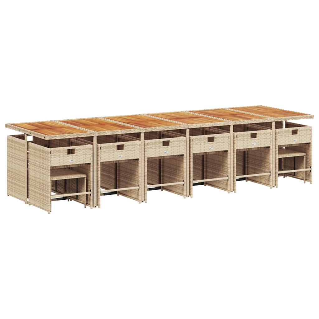17 Pcs conjunto de jantar p/ jardim c/ almofadões vime PE bege