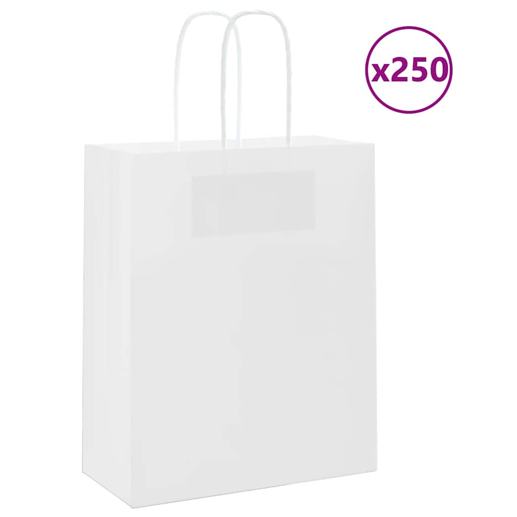 Sacos de papel 250 unid com alças branco 18x8x22 cm