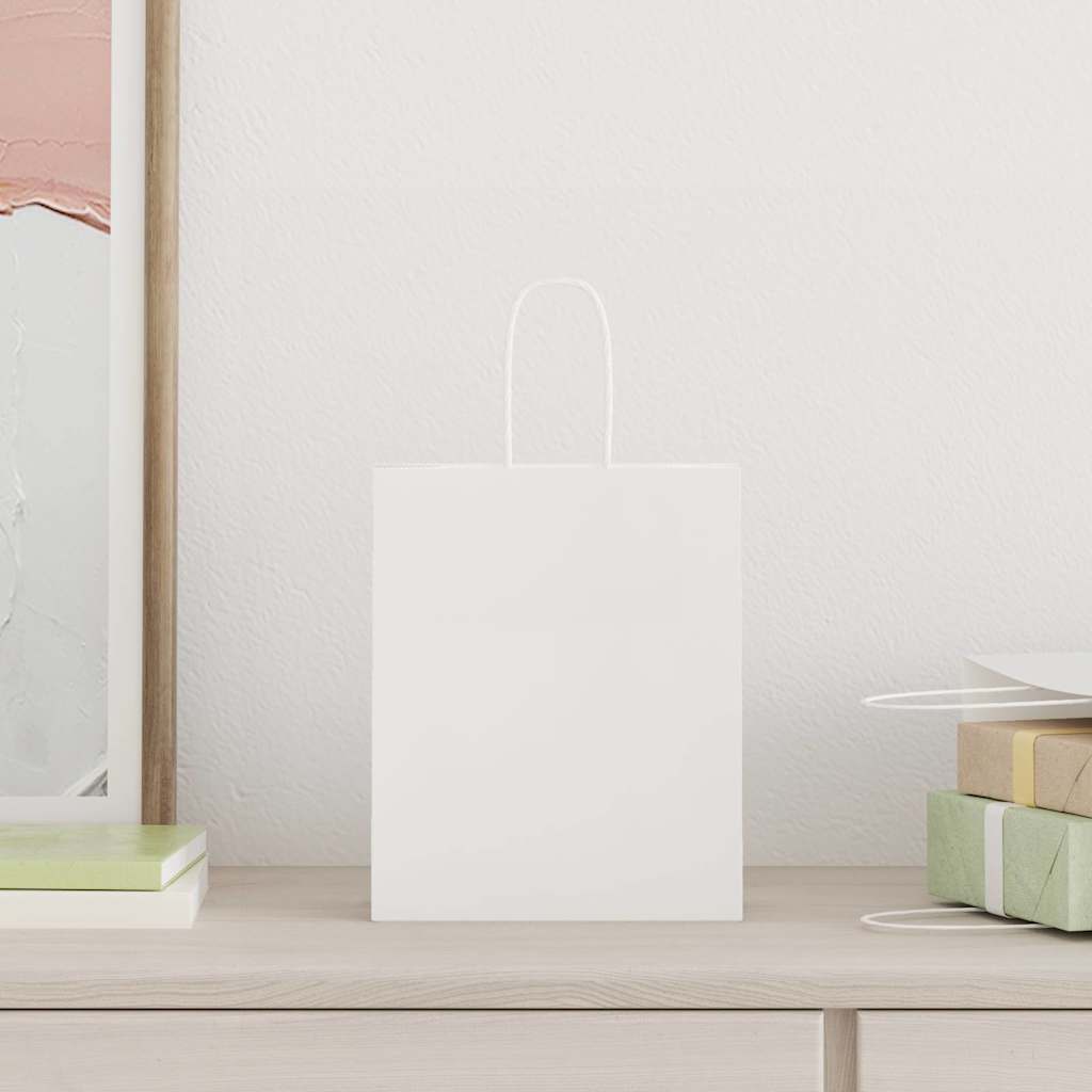 Sacos de papel 250 unid com alças branco 18x8x22 cm