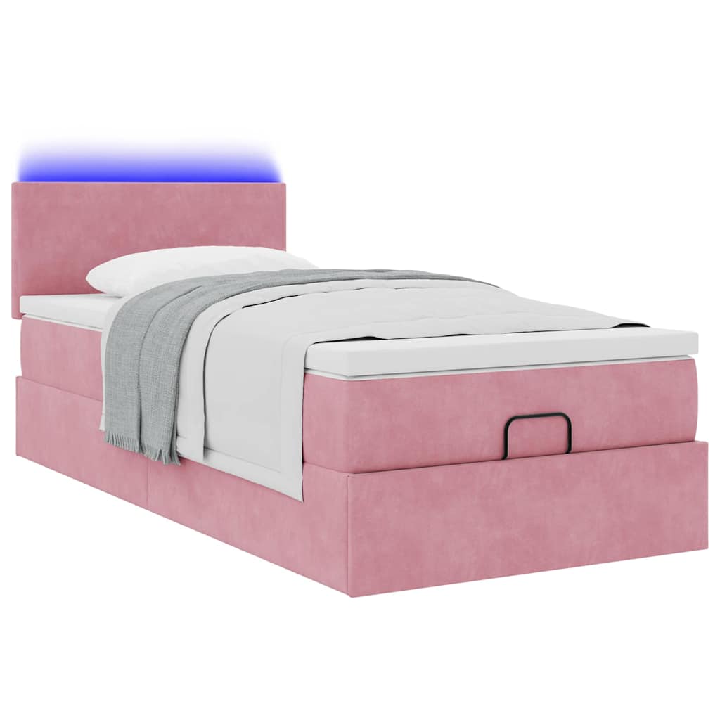 Moldura de cama otomana com colchão rosa 100x200cm veludo