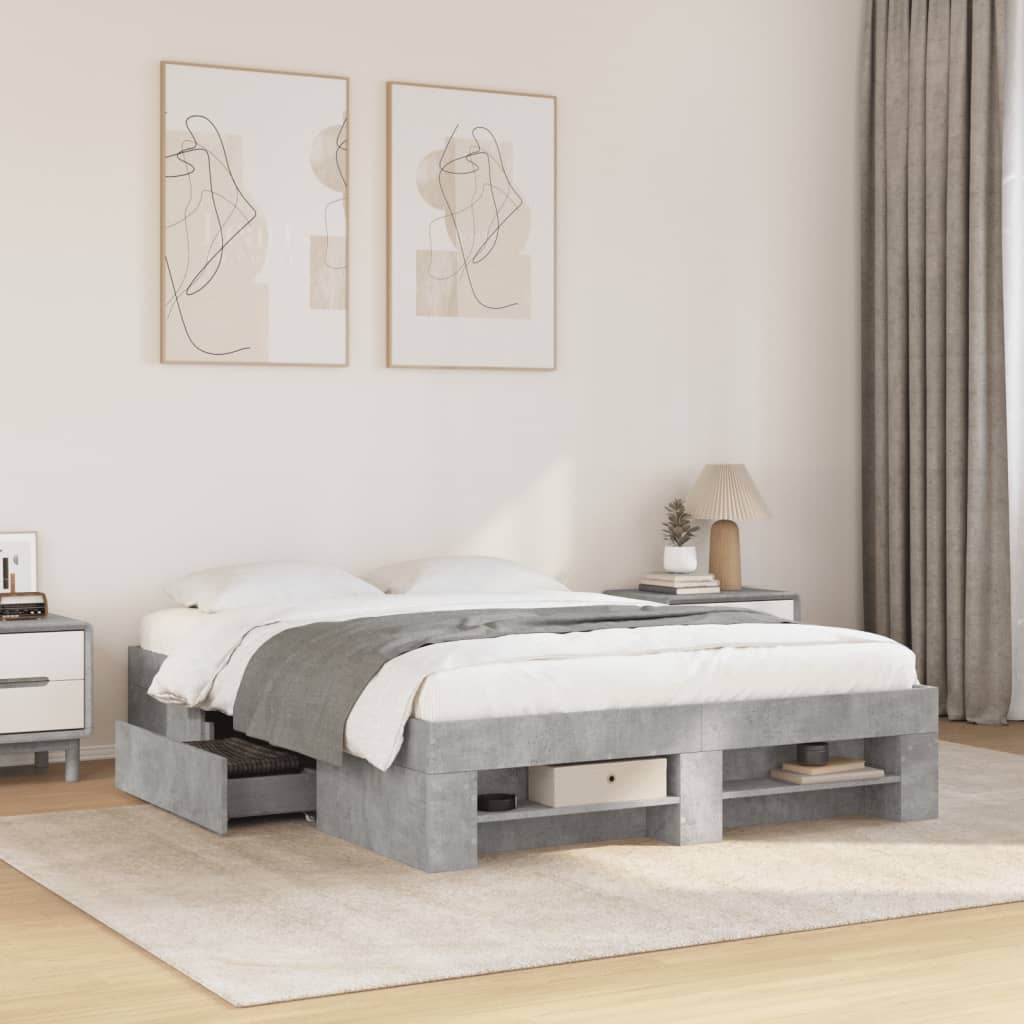 Estrutura de cama 140x200 cm derivados de madeira cinza cimento