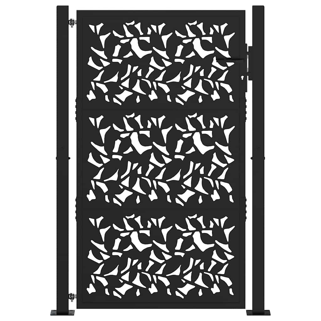 Portão de jardim preto 100x150 cm com design de folha de aço