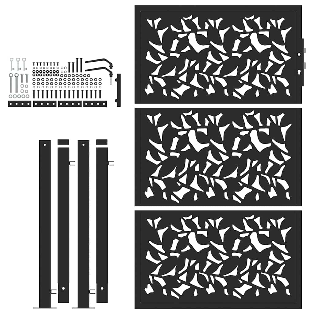 Portão de jardim preto 100x150 cm com design de folha de aço