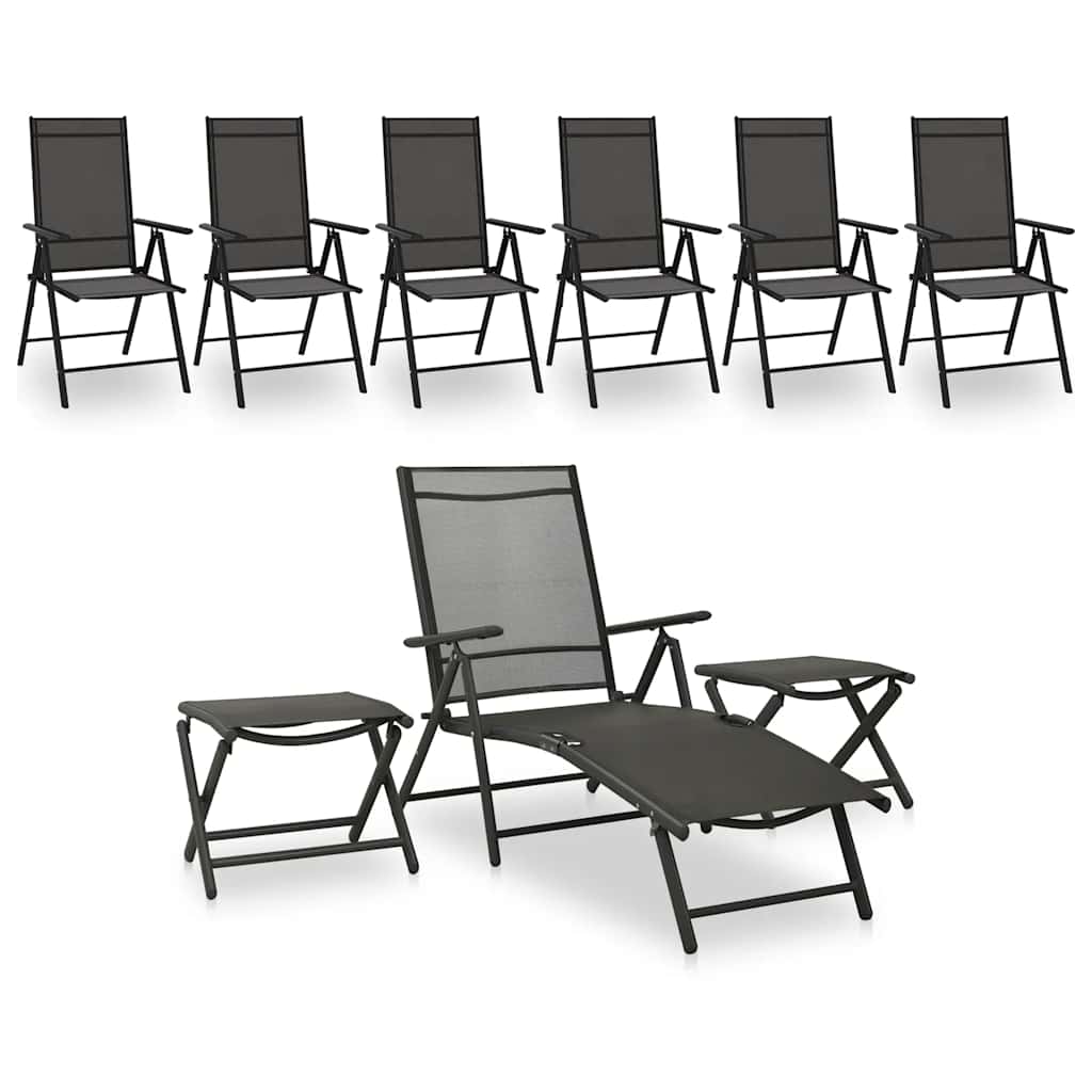 9 Pcs conjunto lounge de jardim preto e antracite