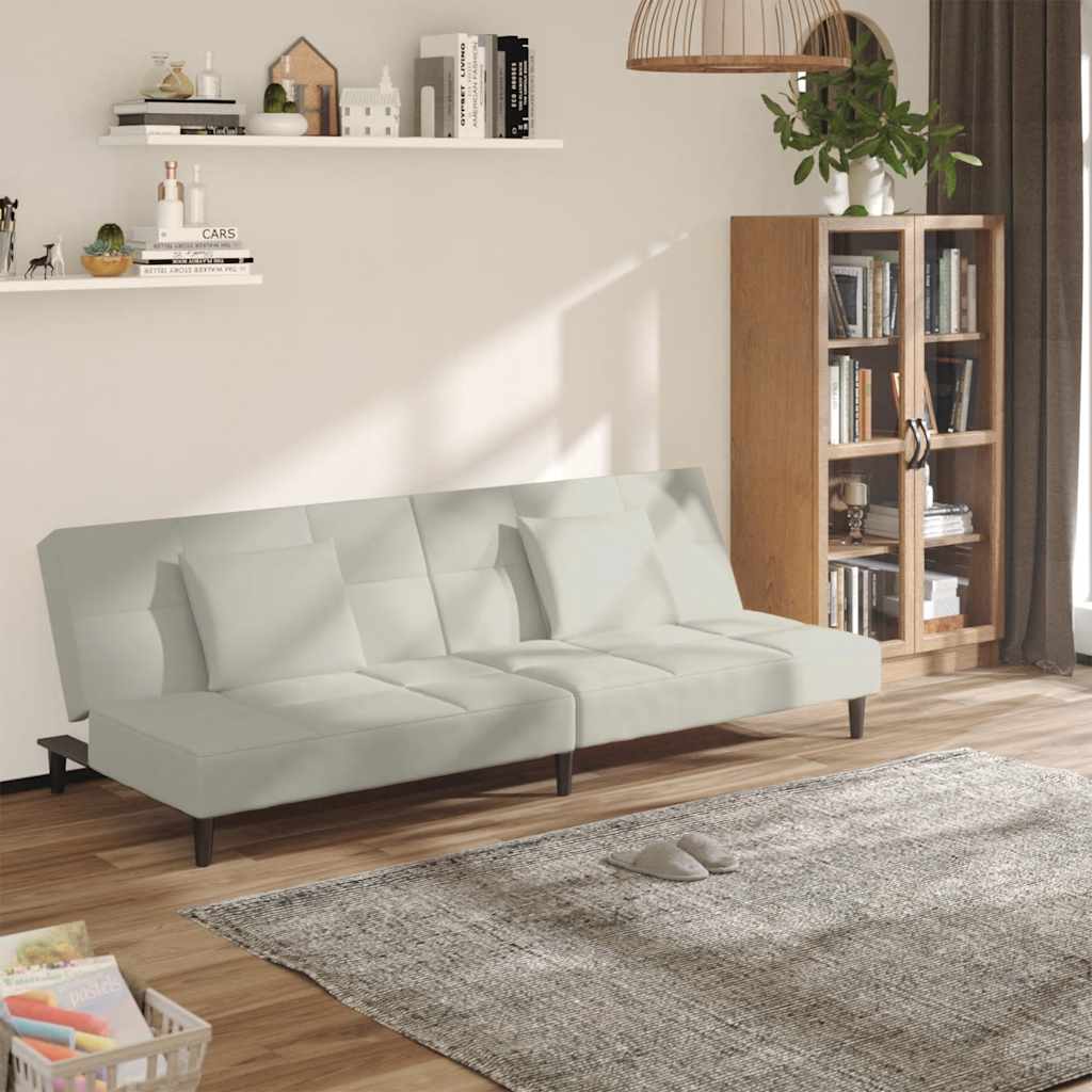 Sofá-cama 2 lugares com duas almofadas veludo cor creme