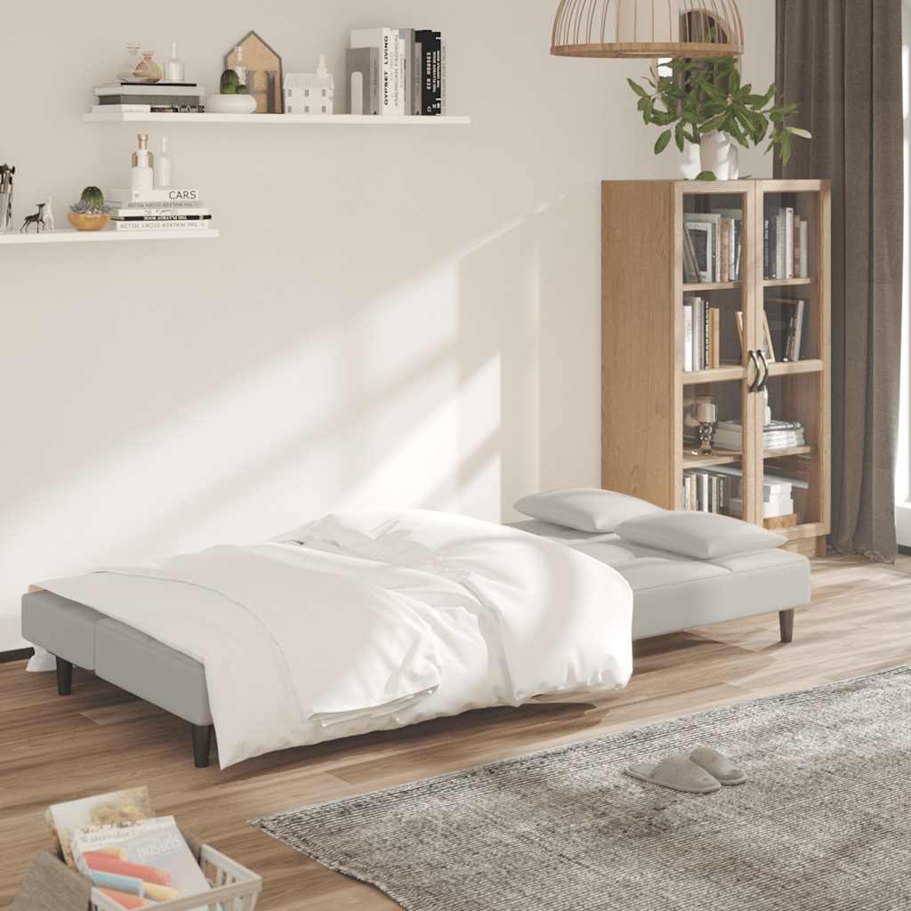 Sofá-cama 2 lugares com duas almofadas veludo cor creme