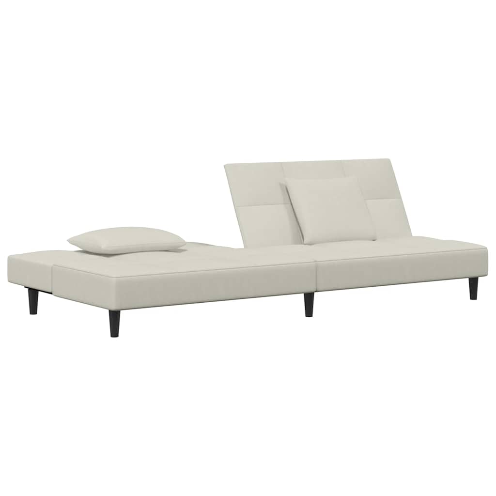 Sofá-cama 2 lugares com duas almofadas veludo cor creme