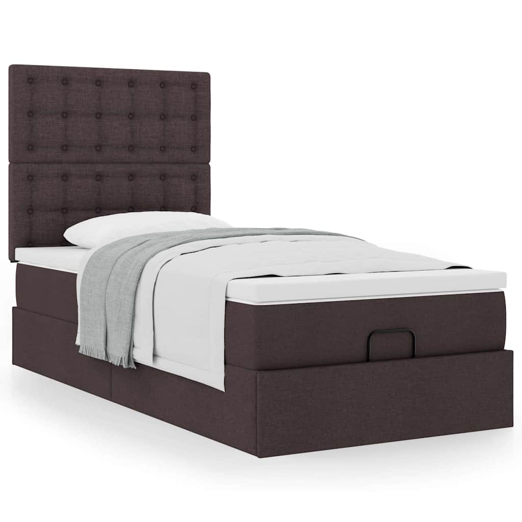 Cama otomana com colchão 100x200 cm tecido castanho escuro