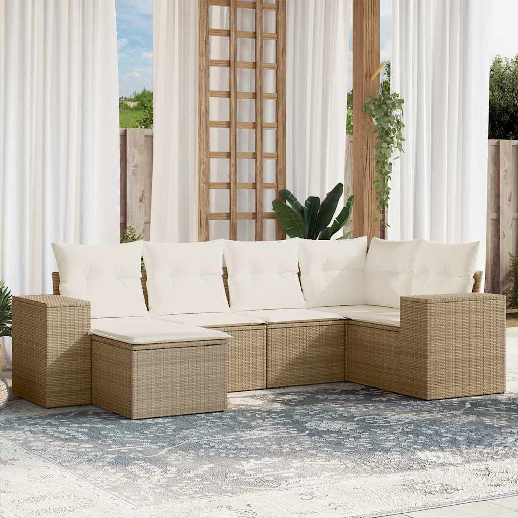 6 Pcs conjunto de sofás p/ jardim com almofadões vime PE bege