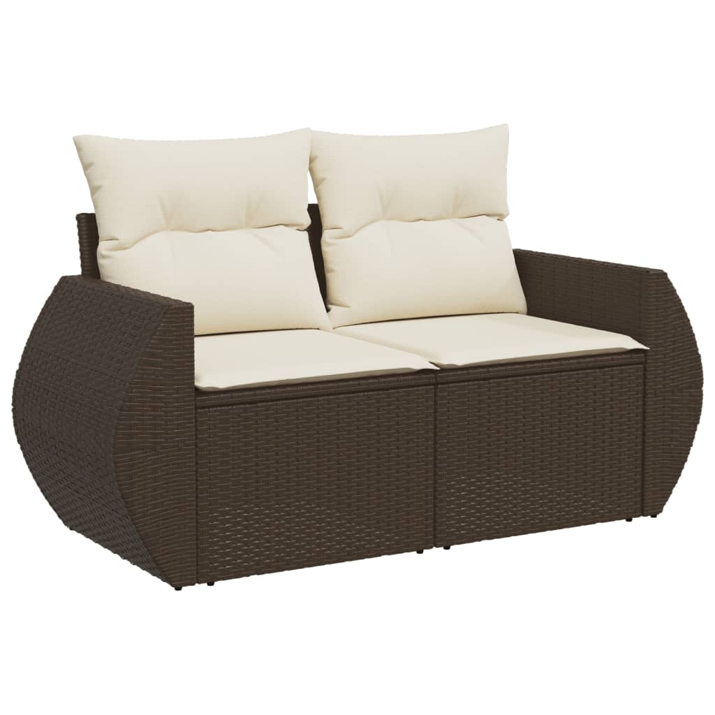 4 Pcs conjunto sofás de jardim c/ almofadões vime PE castanho