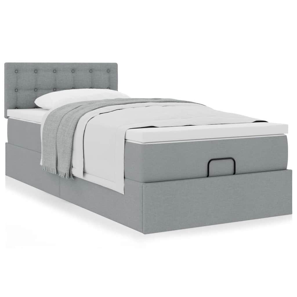 Estrutura cama otomana colchão 80x200 cm tecido cinzento claro