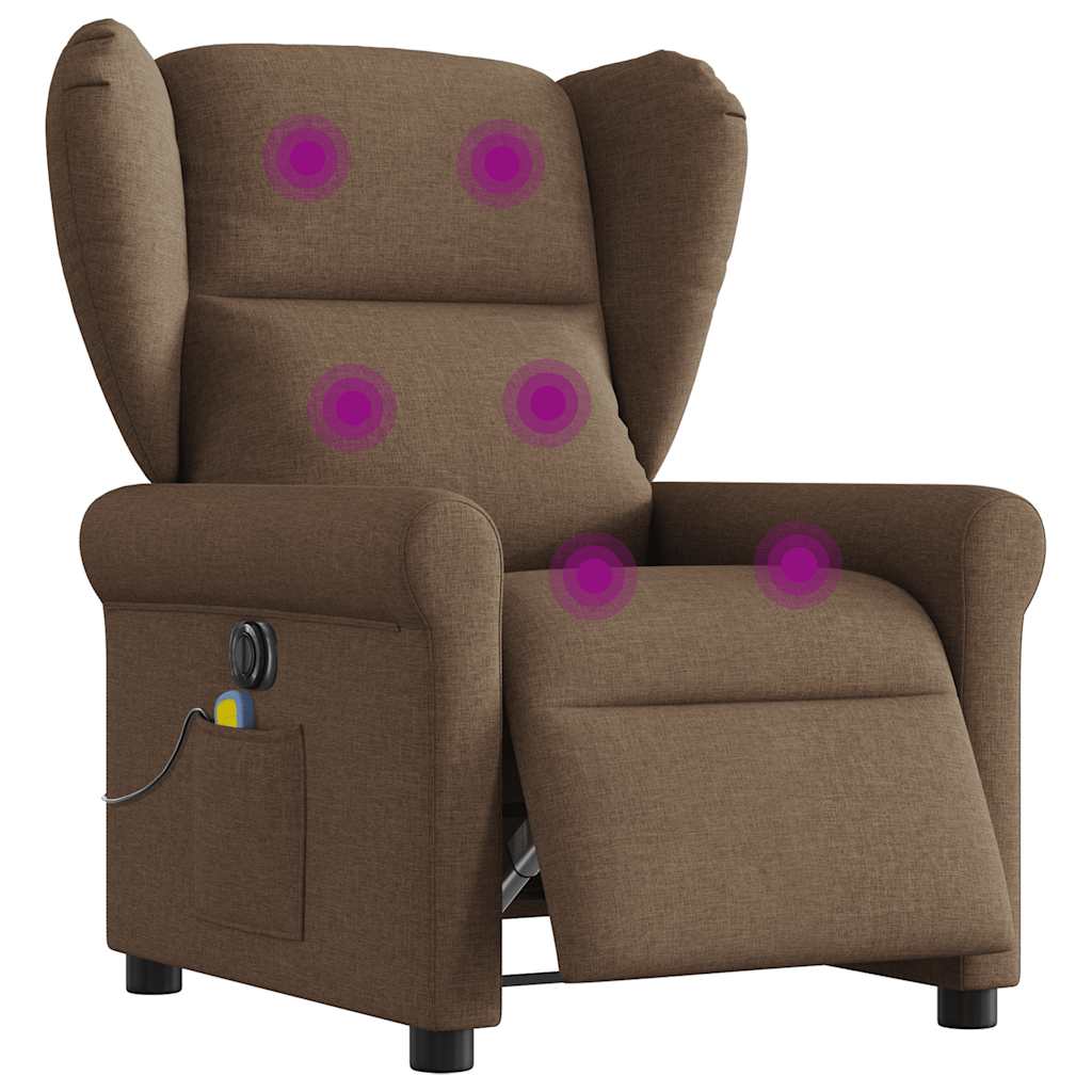 Poltrona de massagens reclinável elétrica tecido castanho