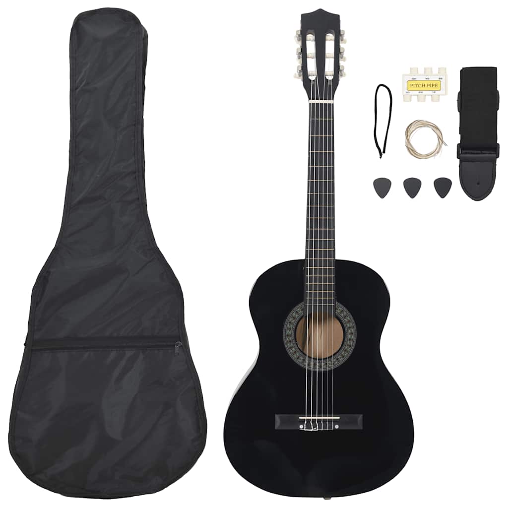 8 Peças conjunto guitarra clássica iniciantes 3/4 36" preto