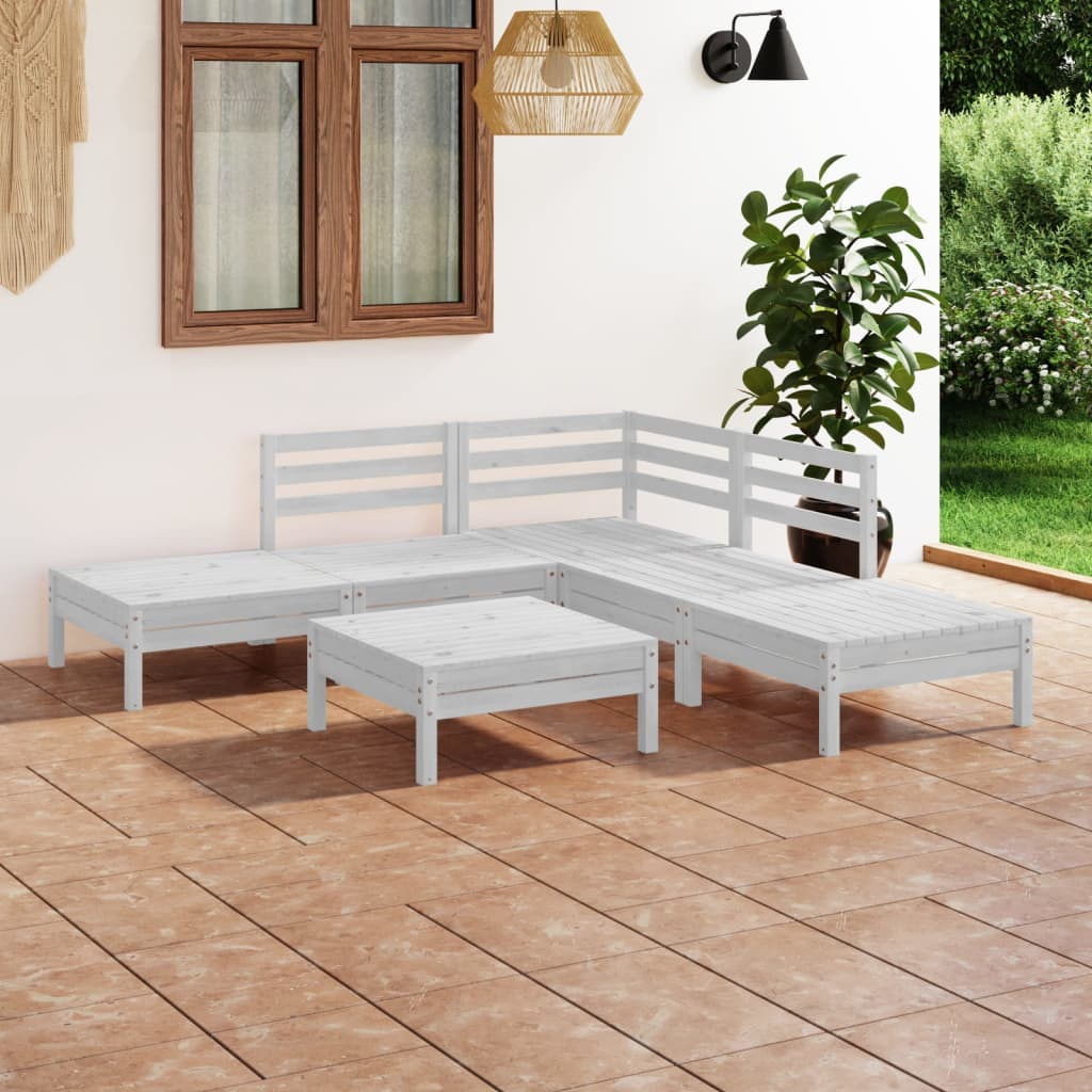 6 Pcs conjunto lounge de jardim pinho maciço branco