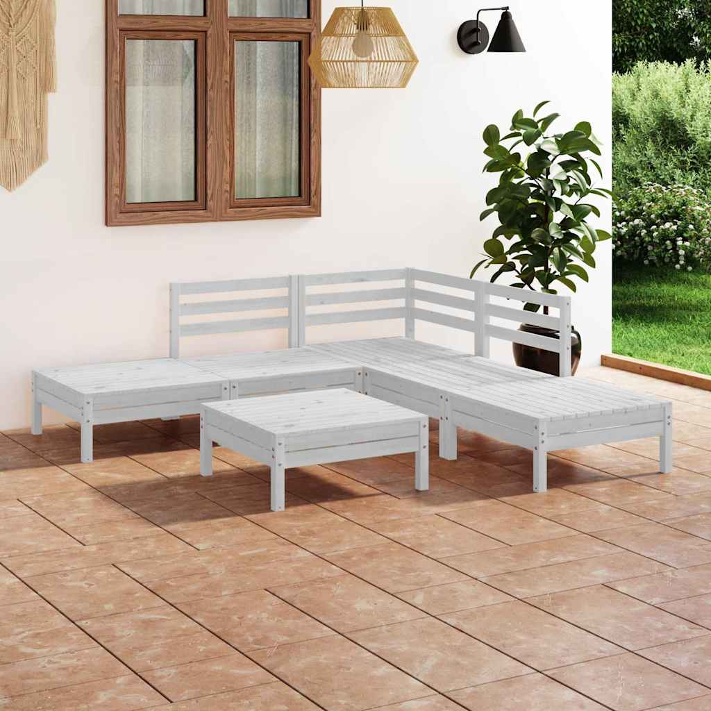 6 Pcs conjunto lounge de jardim pinho maciço branco