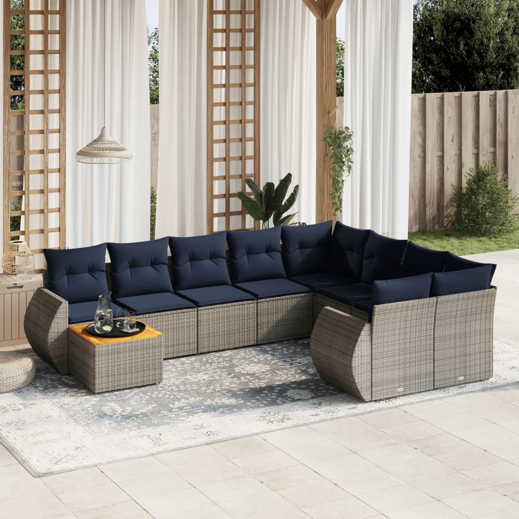 Conjunto de sofá de jardim com 10 peças e almofadas em rattan sintético cinza