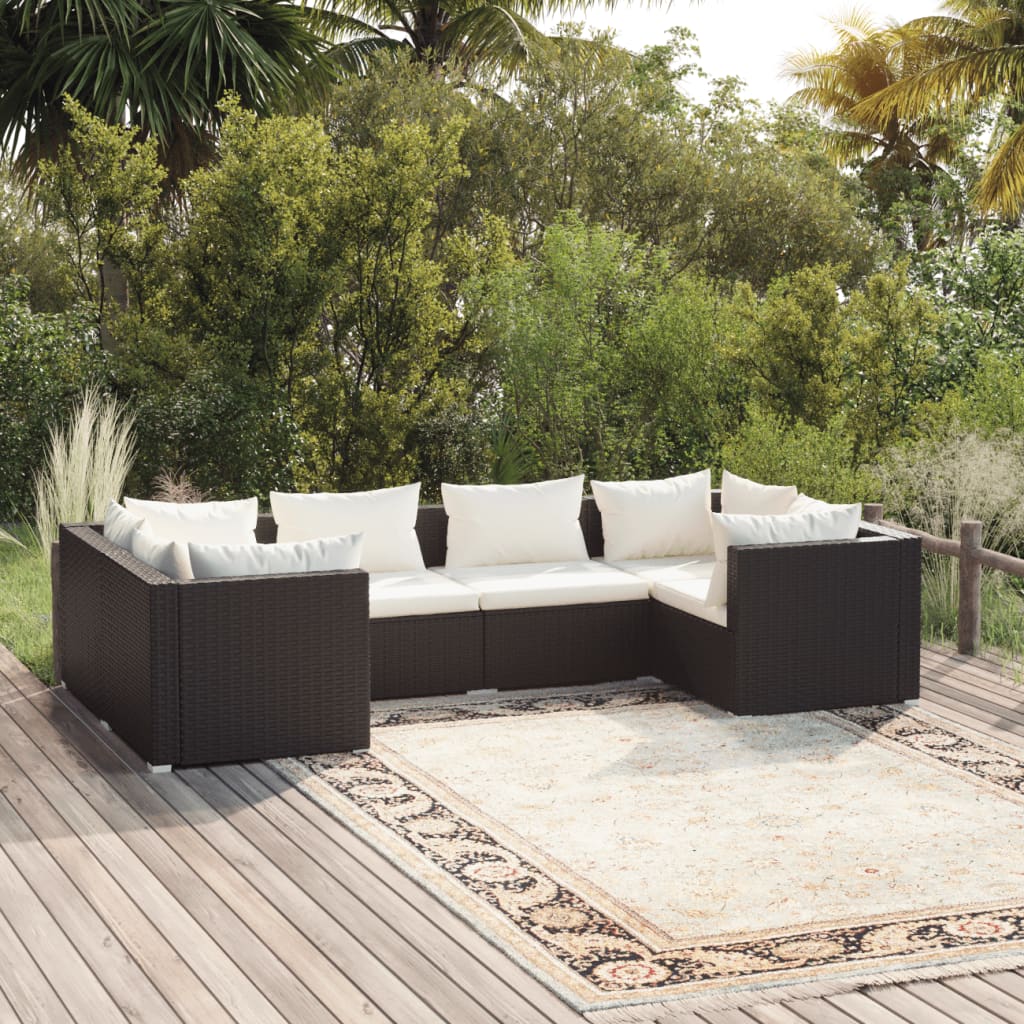 6 Pcs conjunto lounge de jardim c/ almofadões vime PE preto