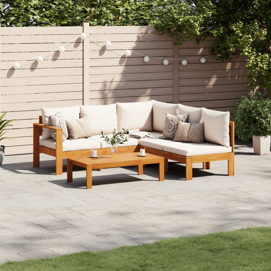 4 Pcs conjunto de sofás de jardim com almofadões acácia maciça
